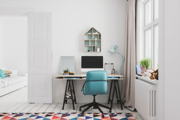 relaxing home office with white painted wall