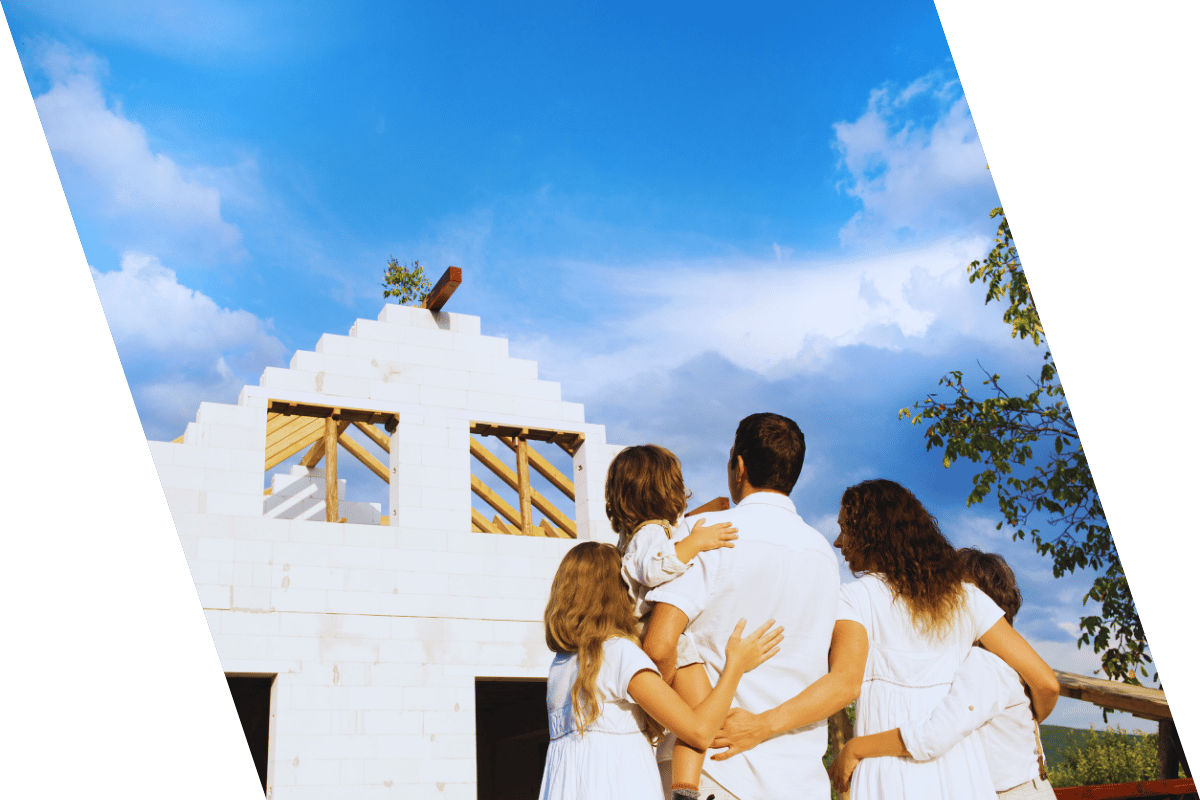 family watching over their new building house