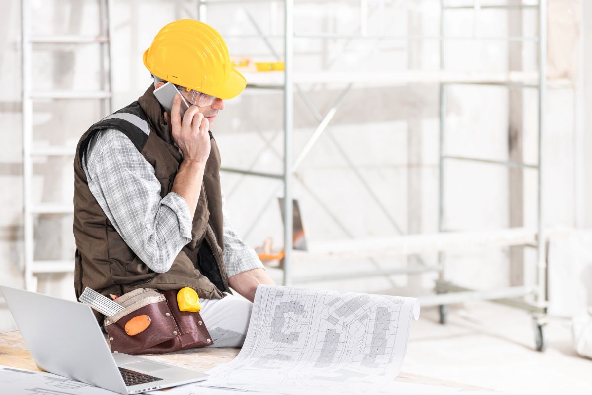 building contractor talking on a mobile phone